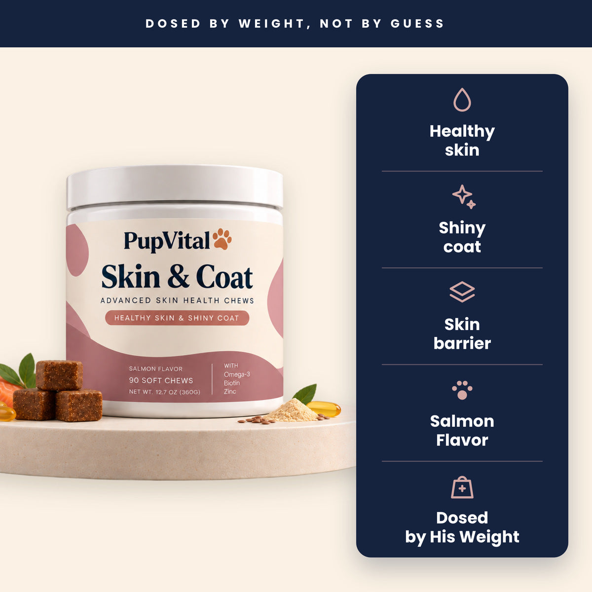 PupVital Skin & Coat: healthy skin, shiny coat, skin barrier, salmon flavor, dosed by his weight